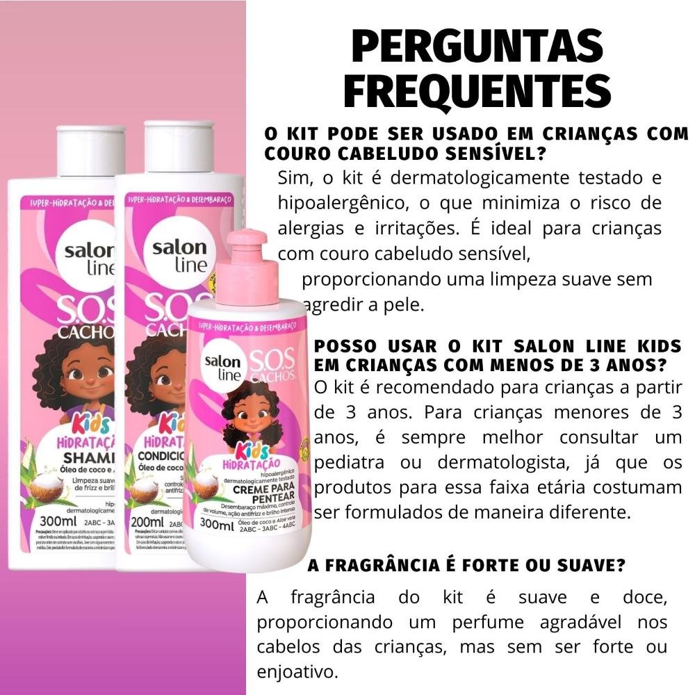 Kit Salon Line SOS Cachos Kids: Shampoo 300ml e Condicionador 200ml + Creme Para Pentear Hidratação 300ml 300ml 5