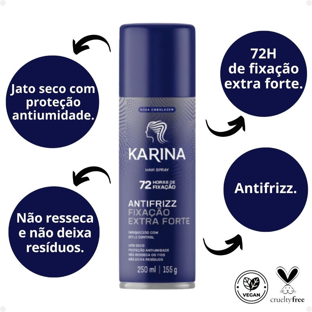 Hair Spray Karina Antifrizz Fixação Extra Forte 250ml 250ml 2