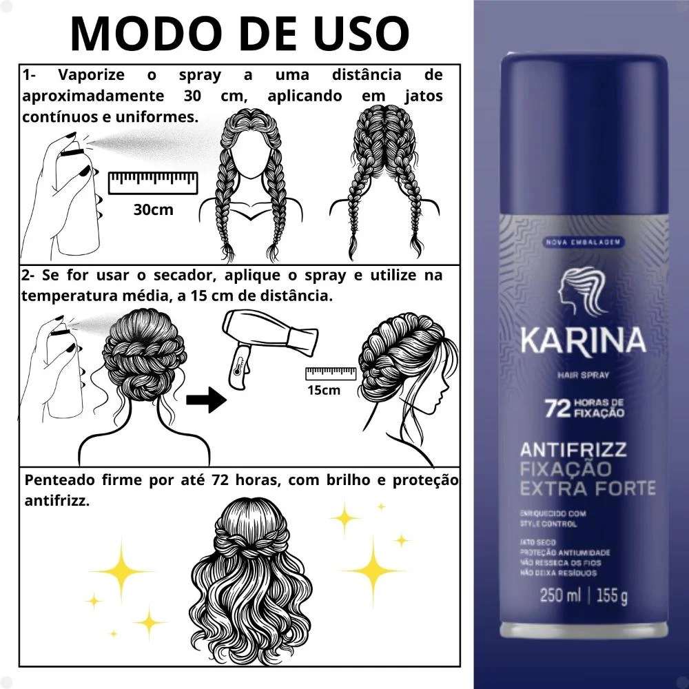Hair Spray Karina Antifrizz Fixação Extra Forte 250ml 250ml 4