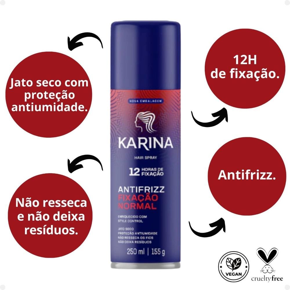 Hair Spray Karina Antifrizz Fixação Normal 400ml 400ml 2