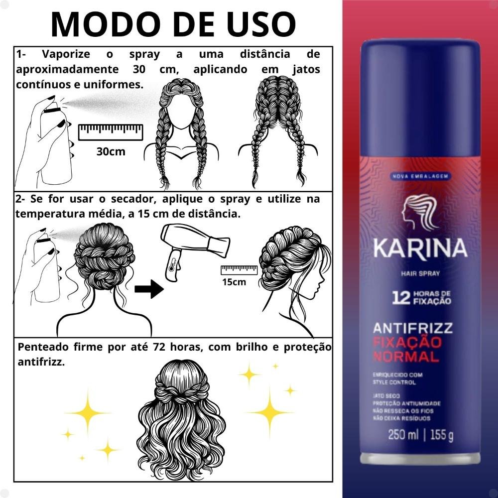 Hair Spray Karina Antifrizz Fixação Normal 400ml 400ml 4