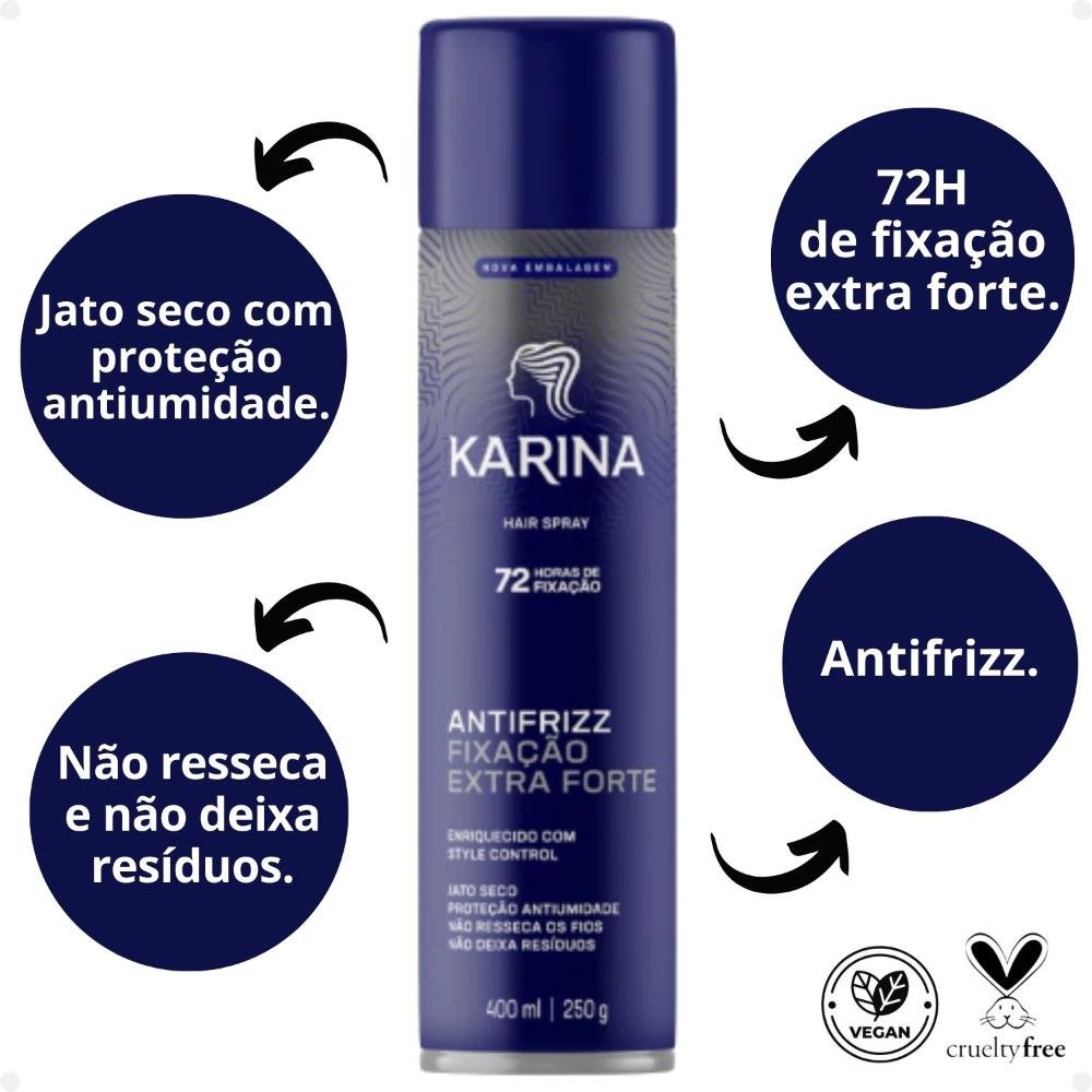 Hair Spray Karina Antifrizz Fixação Extra Forte 400ml 400ml 2