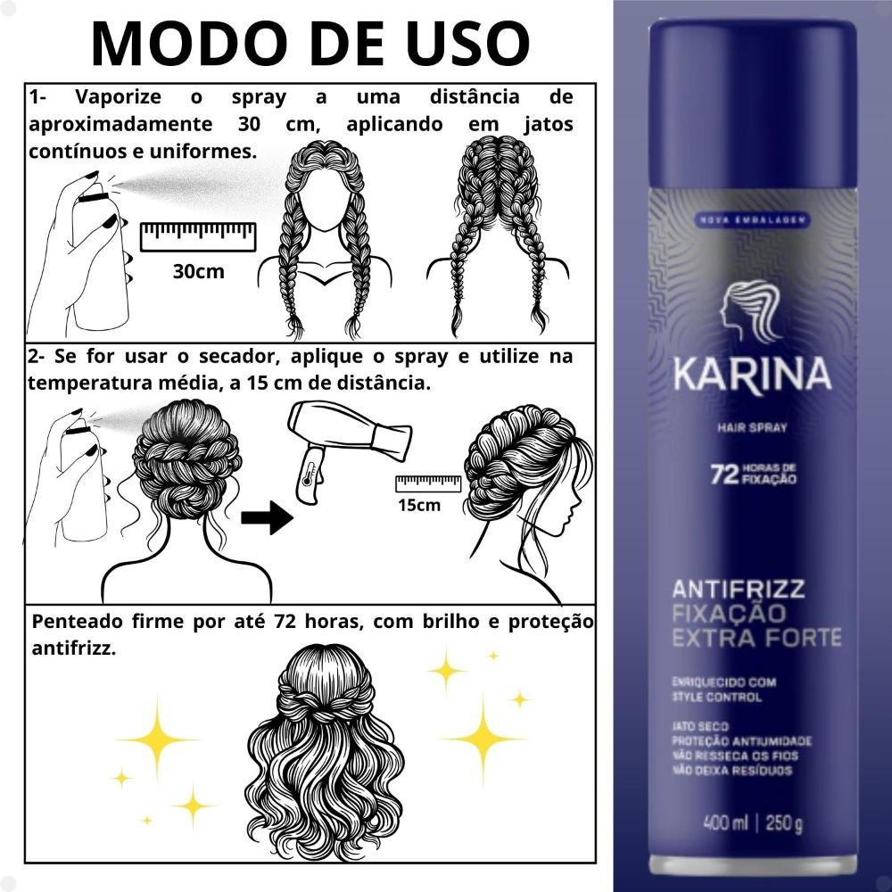 Hair Spray Karina Antifrizz Fixação Extra Forte 400ml 400ml 4