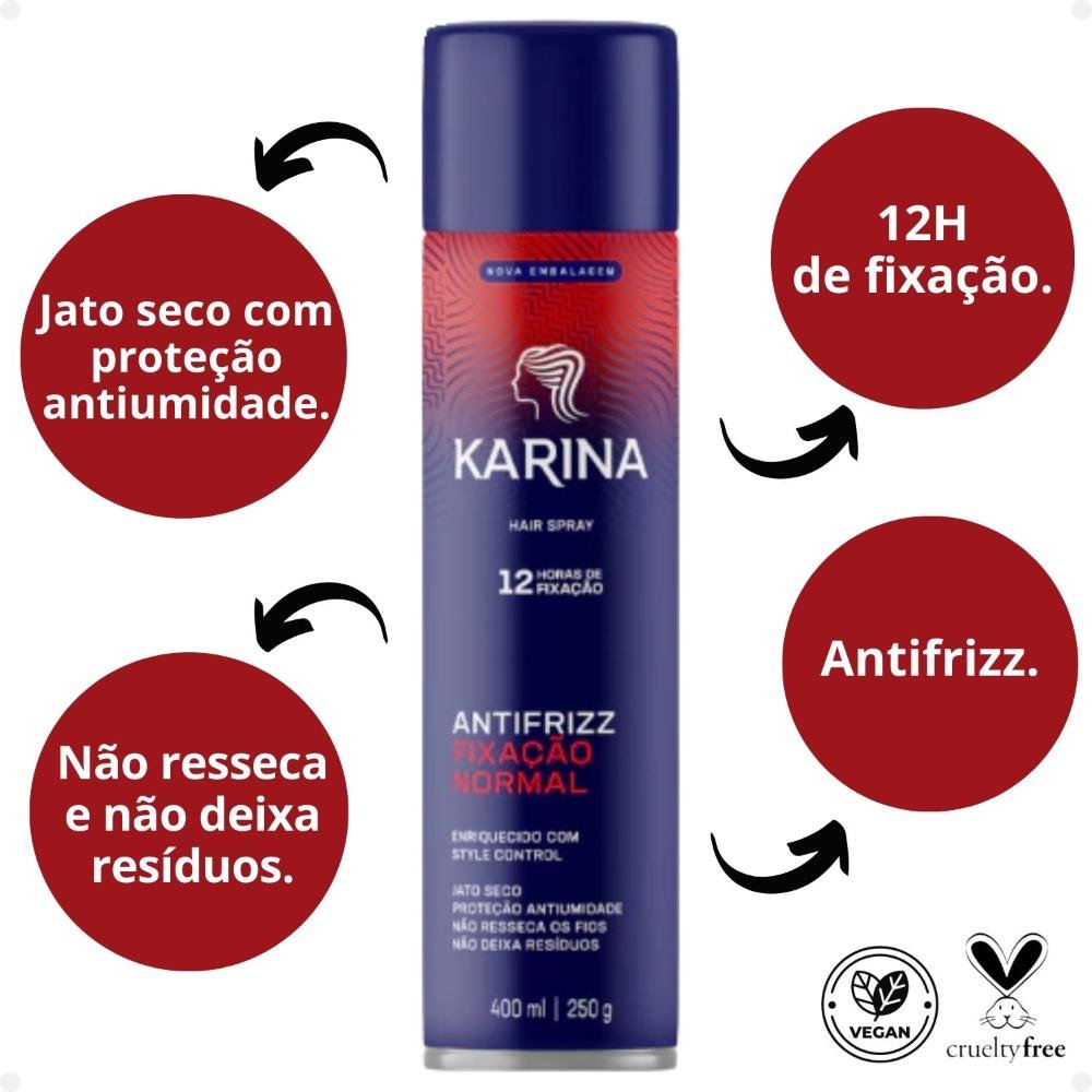 Hair Spray Karina Antifrizz Fixação Normal 250ml 250ml 2