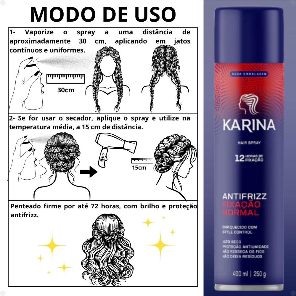 Hair Spray Karina Antifrizz Fixação Normal 250ml 250ml 4
