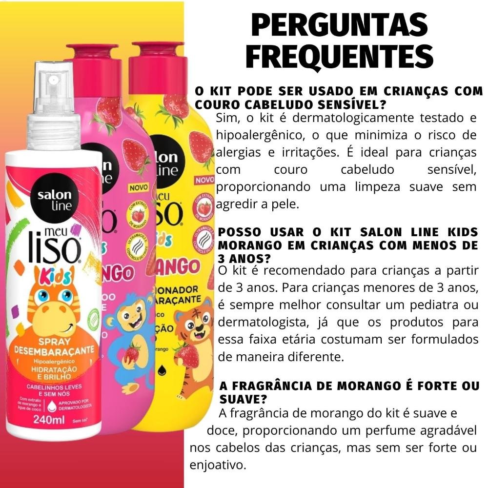 Kit Salon Line Meu Liso Kids: Shampoo 300ml e Condicionador 200ml Morango + Spray Desembaraçante 250ml 250ml 5