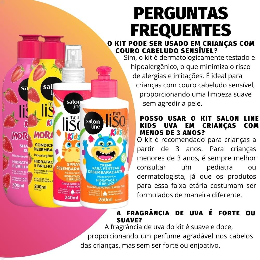 Kit Salon Line Meu Liso Kids: Shampoo 300ml e Condicionador 200ml Morango + Creme para Pentear 250ml e Spray Desembaraçante 240ml 240ml 5