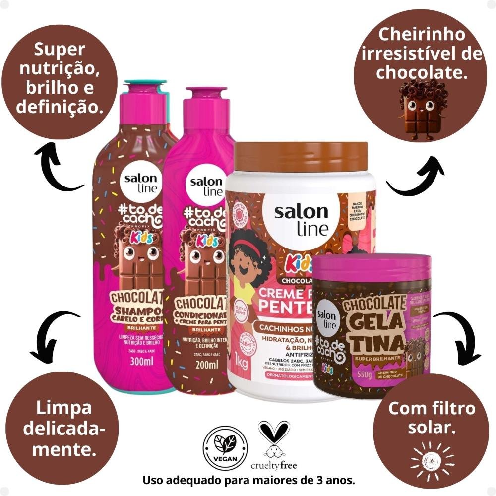 Kit Salon Line Meu Liso Kids: Shampoo 300ml e Condicionador 200ml Morango + Creme para Pentear 250ml e Spray Desembaraçante 240ml 240ml 8