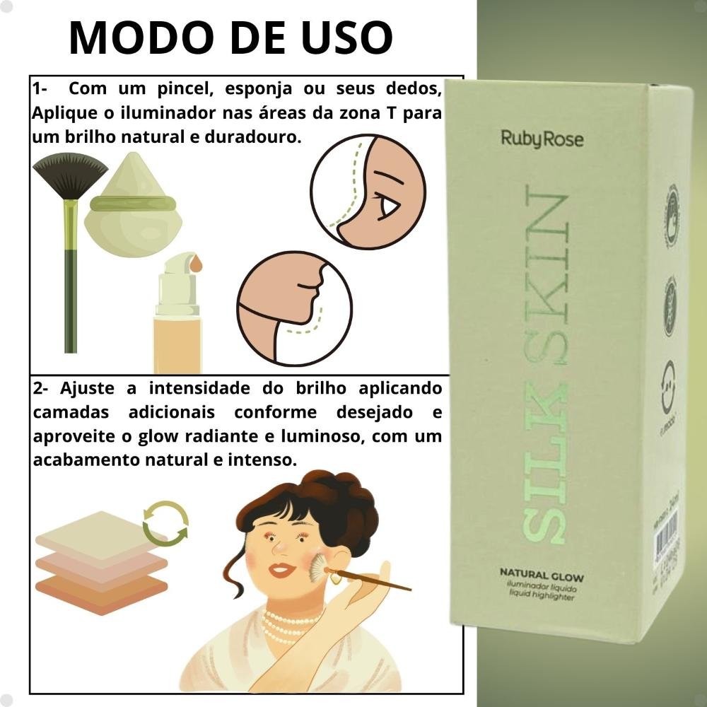 Kit Ruby Rose Silk Skin Natural Glow: 06 Iluminadores Líquidos HB-F1601 Multicores 4