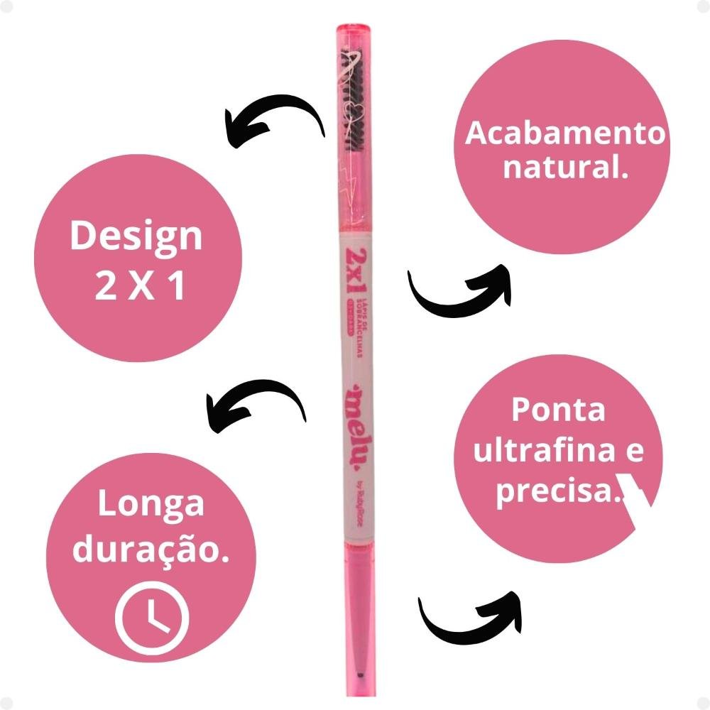 Lápis Para Sobrancelhas Melu By Ruby Rose Ponta Fina 2x1 Cor 03 Dark Rr2401-3 Preto 2