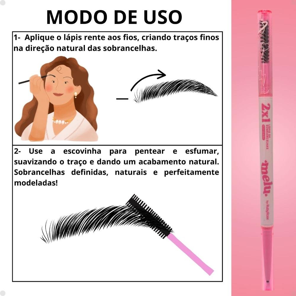 Lápis Para Sobrancelhas Melu By Ruby Rose Ponta Fina 2x1 Cor 03 Dark Rr2401-3 Preto 4