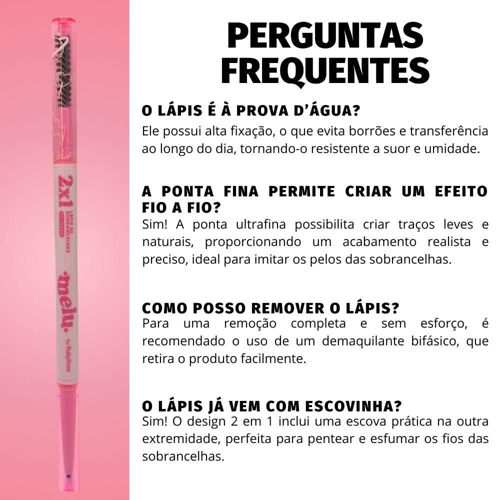 Lápis Para Sobrancelhas Melu By Ruby Rose Ponta Fina 2x1 Cor 03 Dark Rr2401-3 Preto 5