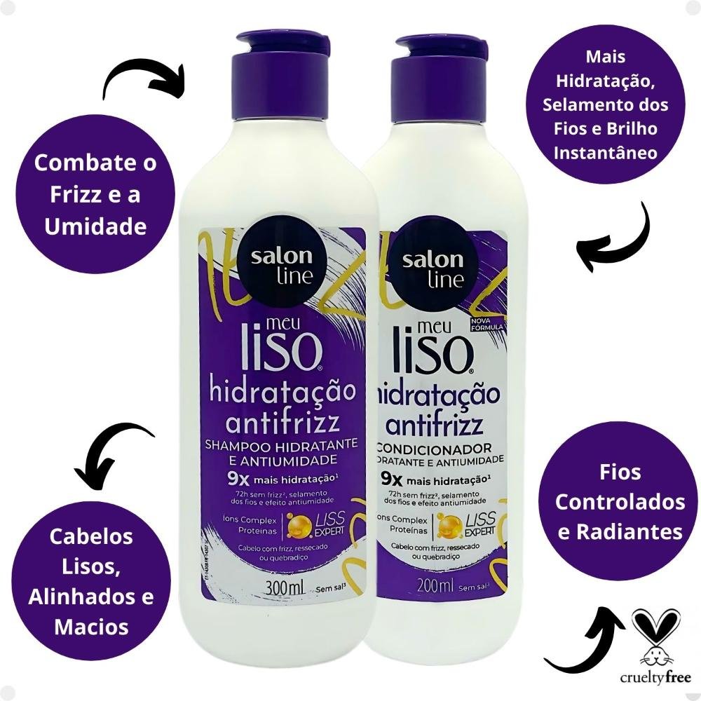 Kit Salon Line Meu Liso Hidratação Antifrizz: Shampoo 300ml e Condicionador 200ml Hidratante e Antiumidade ÚNICO 2