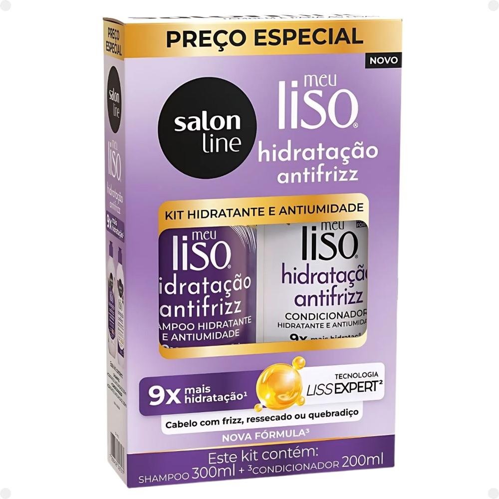 Kit Salon Line Meu Liso Hidratação Antifrizz: Shampoo 300ml e Condicionador 200ml Hidratante e Antiumidade ÚNICO 3