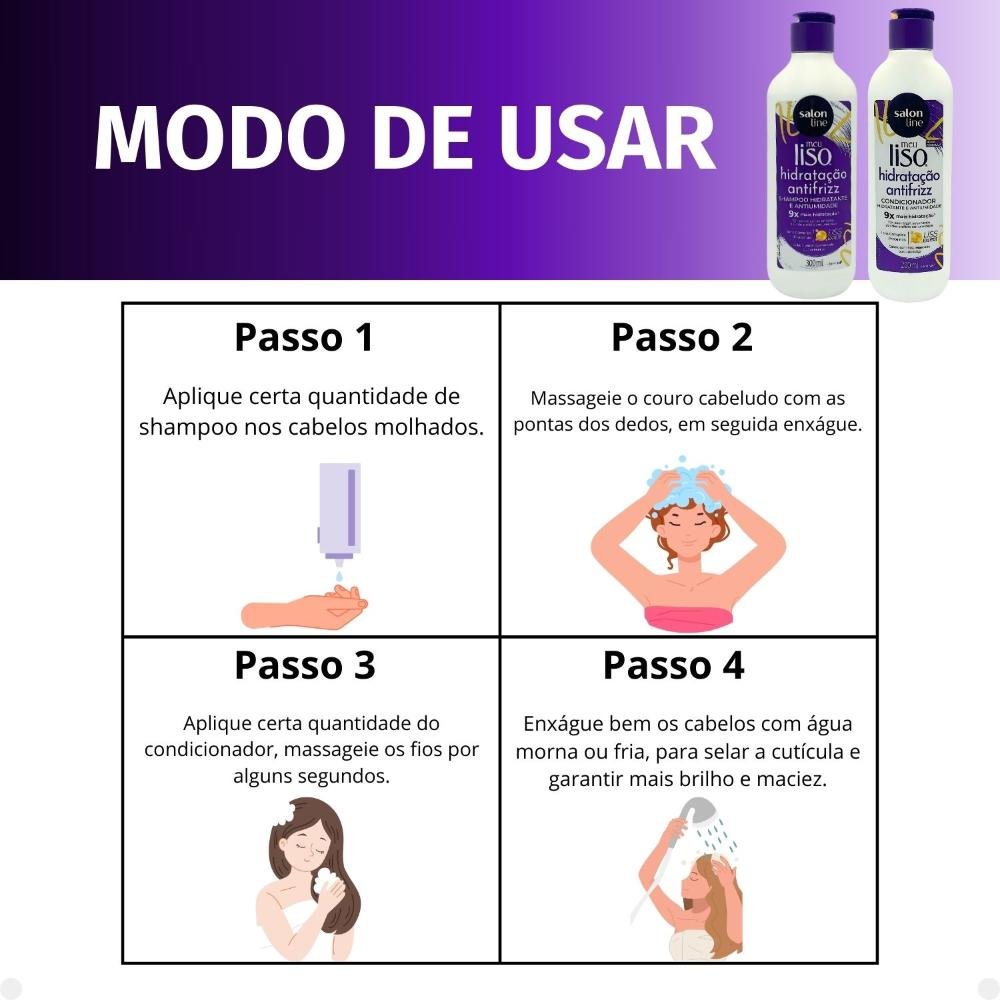 Kit Salon Line Meu Liso Hidratação Antifrizz: Shampoo 300ml e Condicionador 200ml Hidratante e Antiumidade ÚNICO 5