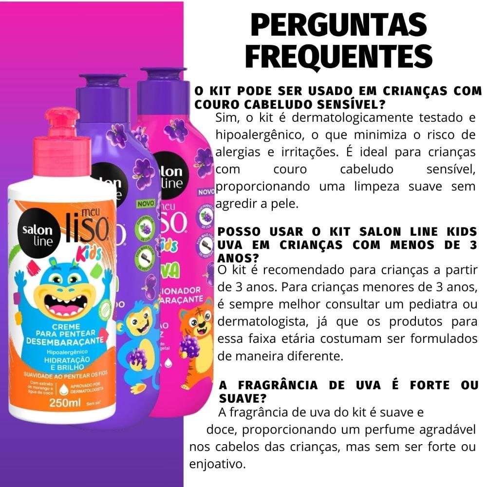 Kit Salon Line Meu Liso Kids: Shampoo 300ml e Condicionador 200ml Uva + Creme Para Pentear 250ml ÚNICO 5