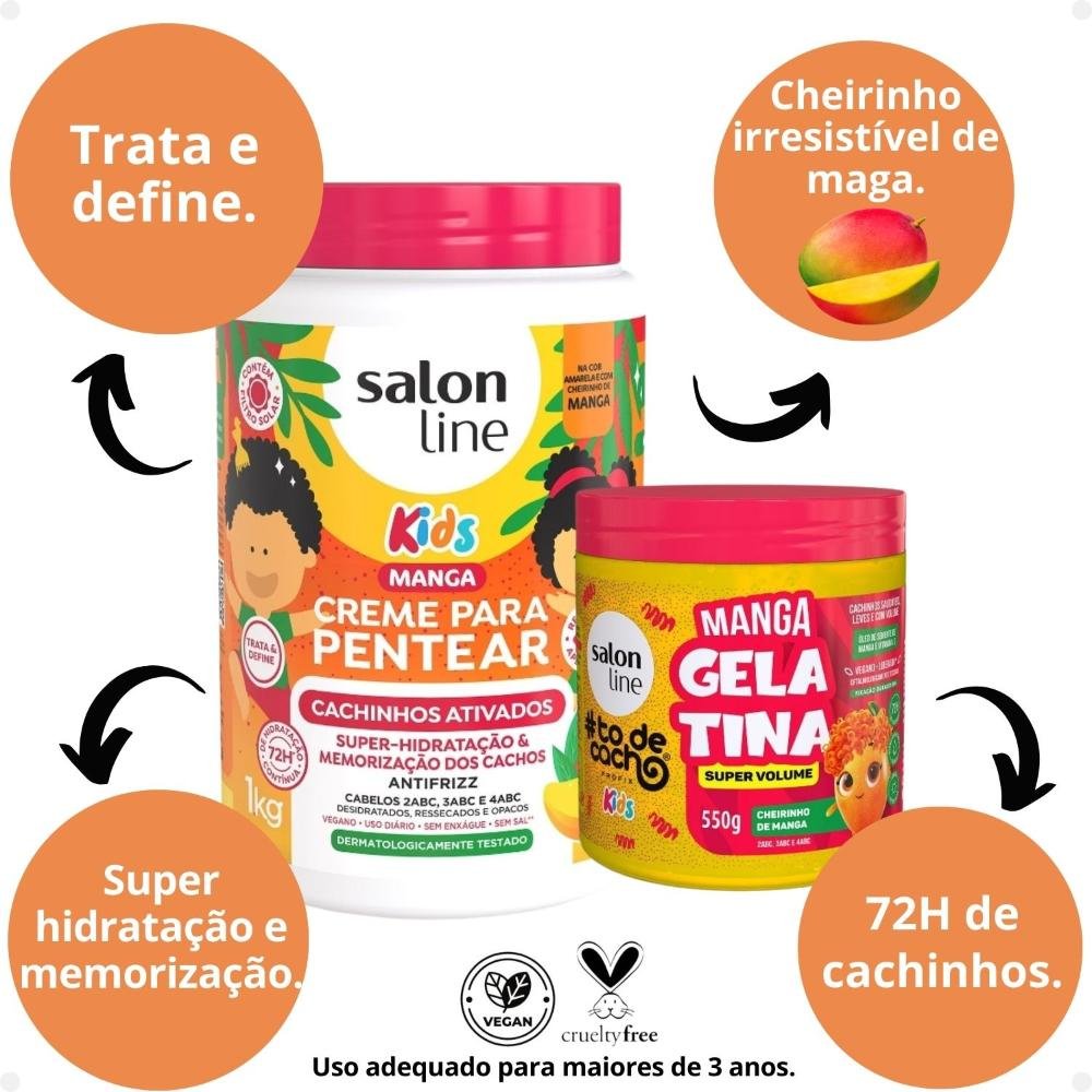 Kit Salon Line Kids: 1 Creme para Pentear Cachinhos Ativados e 1 Gelatina Super Volume #todecacho Manga ÚNICO 2