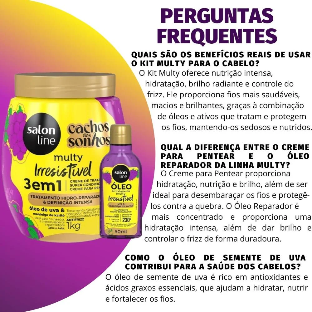 Kit Salon Line Multy Irrestível: 1 Creme 3 em 1 e 1 Óleo Uva ÚNICO 5