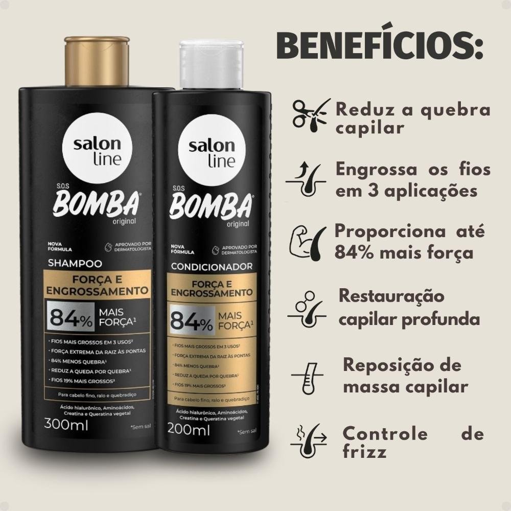 Kit Salon Line SOS Bomba Força e Engrossamento: Shampoo 300ml e Condicionador 200ml ÚNICO 2