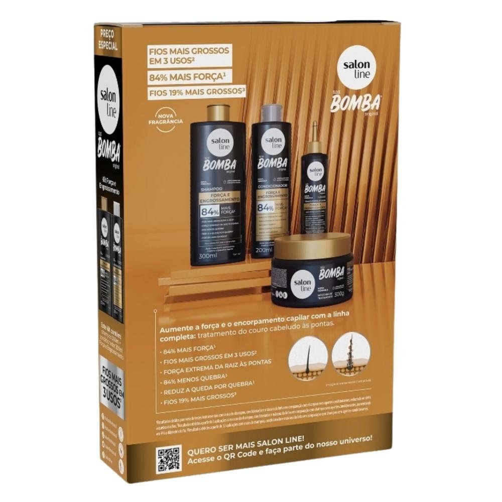 Kit Salon Line SOS Bomba Força e Engrossamento: Shampoo 300ml e Condicionador 200ml ÚNICO 3