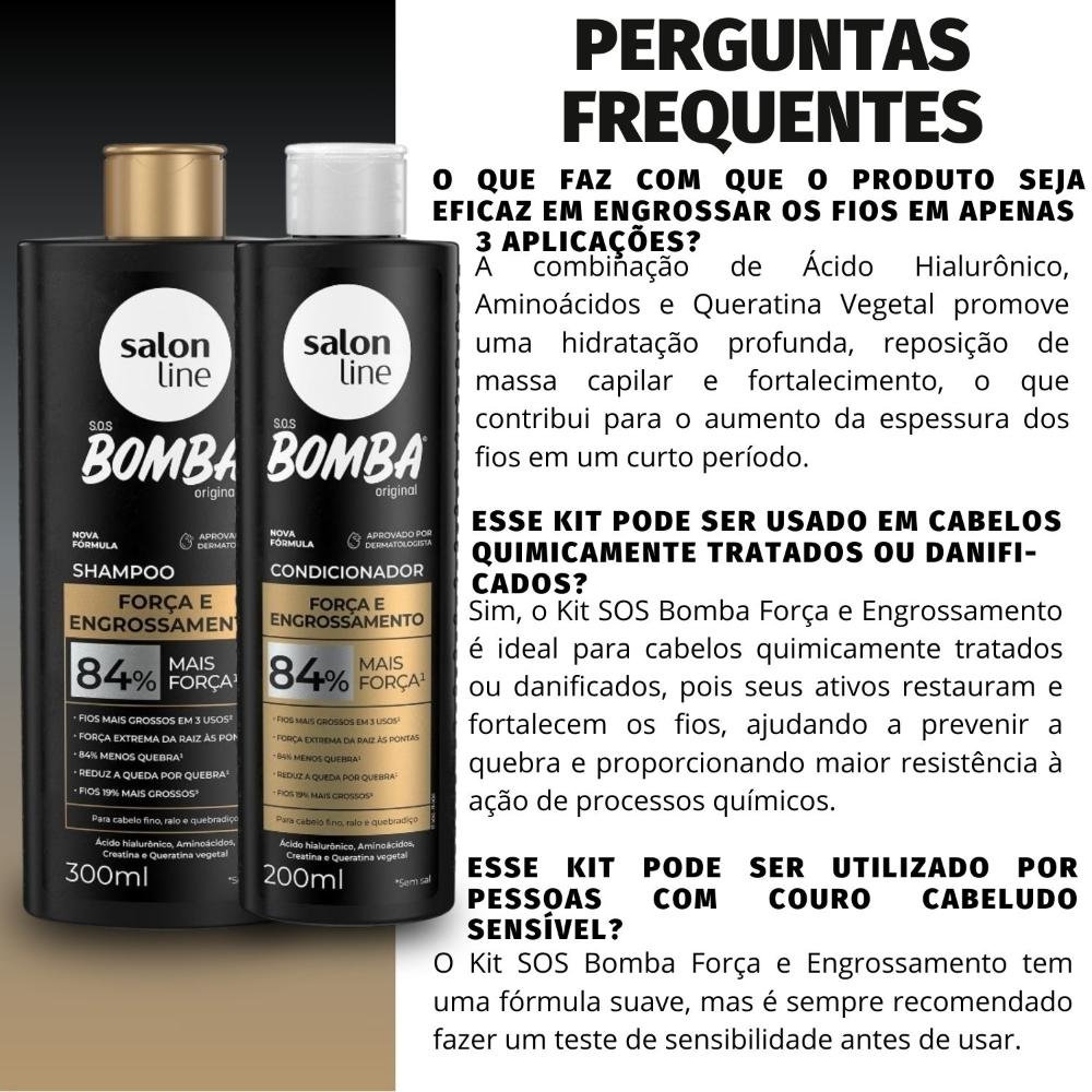 Kit Salon Line SOS Bomba Força e Engrossamento: Shampoo 300ml e Condicionador 200ml ÚNICO 5