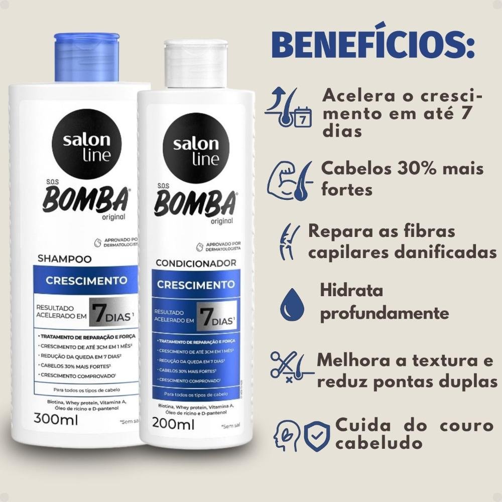 Kit Salon Line SOS Bomba Crescimento Capilar: Shampoo 300ml e Condicionador 200ml ÚNICO 2