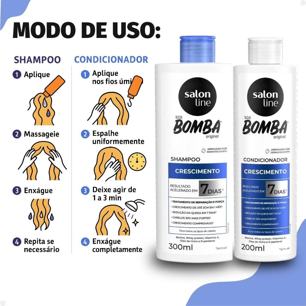 Kit Salon Line SOS Bomba Crescimento Capilar: Shampoo 300ml e Condicionador 200ml ÚNICO 4