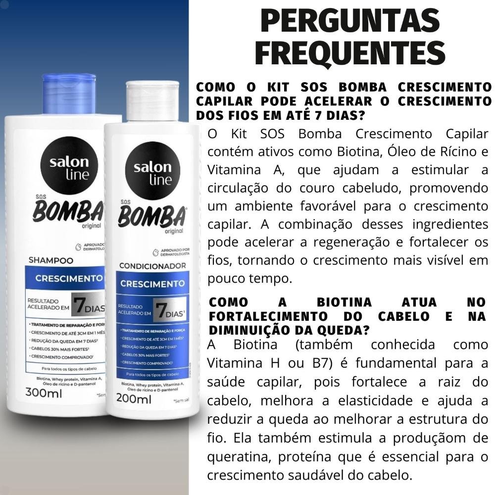 Kit Salon Line SOS Bomba Crescimento Capilar: Shampoo 300ml e Condicionador 200ml ÚNICO 5