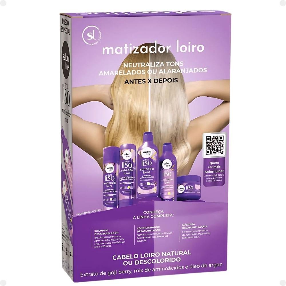 Kit Salon Line Meu Liso Matizador Loiro: Shampoo 300ml e Condicionador 200ml Desamarelador ÚNICO 4