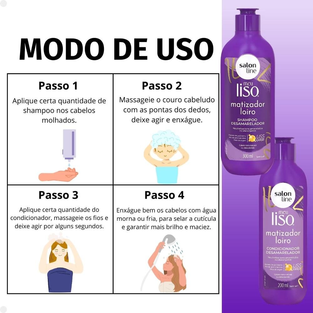 Kit Salon Line Meu Liso Matizador Loiro: Shampoo 300ml e Condicionador 200ml Desamarelador ÚNICO 5