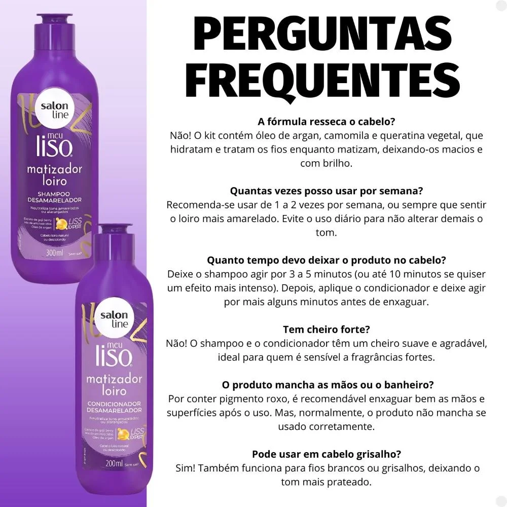 Kit Salon Line Meu Liso Matizador Loiro: Shampoo 300ml e Condicionador 200ml Desamarelador ÚNICO 6
