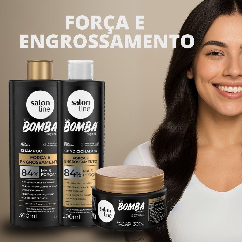Kit Salon Line SOS Bomba Força e Engrossamento: Shampoo 300ml e Condicionador 200ml + Máscara Hidratante 300g ÚNICO 3