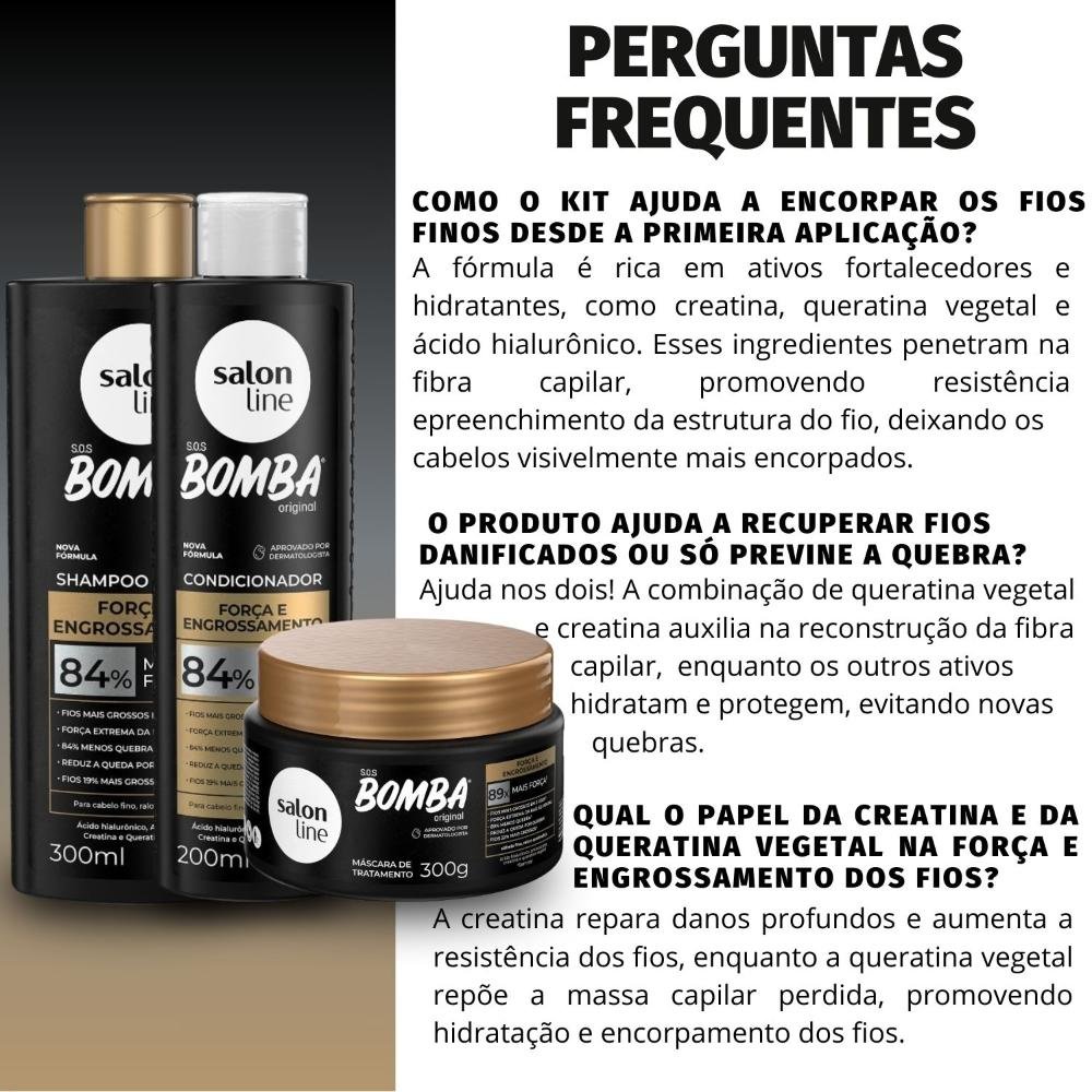 Kit Salon Line SOS Bomba Força e Engrossamento: Shampoo 300ml e Condicionador 200ml + Máscara Hidratante 300g ÚNICO 5