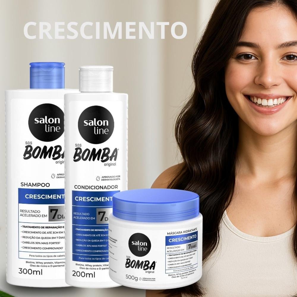 Kit Salon Line SOS Bomba Crescimento Capilar: Shampoo 300ml e Condicionador 200ml + Máscara Hidratante 500g ÚNICO 3