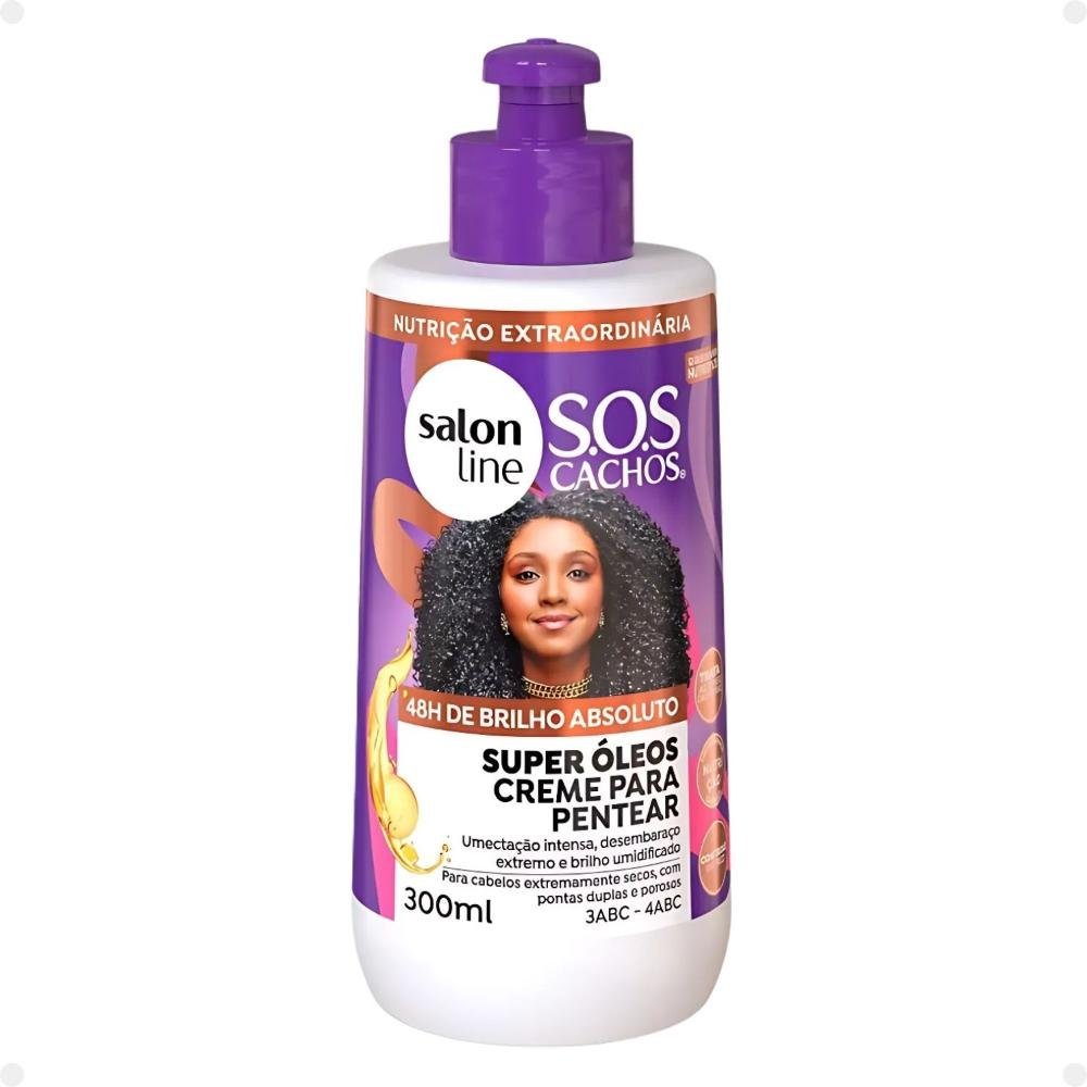 Kit Salon Line SOS Cachos Super Óleos: Shampoo 300ml e Condicionador 200ml + Creme Para Pentear 300ml ÚNICO 4