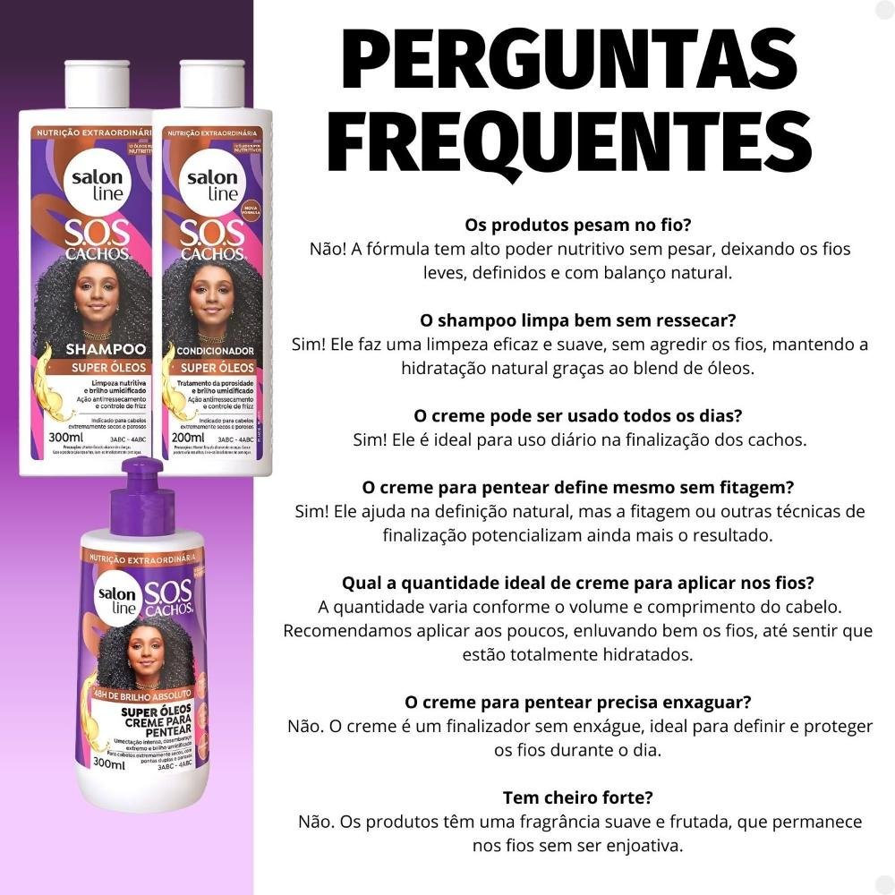 Kit Salon Line SOS Cachos Super Óleos: Shampoo 300ml e Condicionador 200ml + Creme Para Pentear 300ml ÚNICO 7