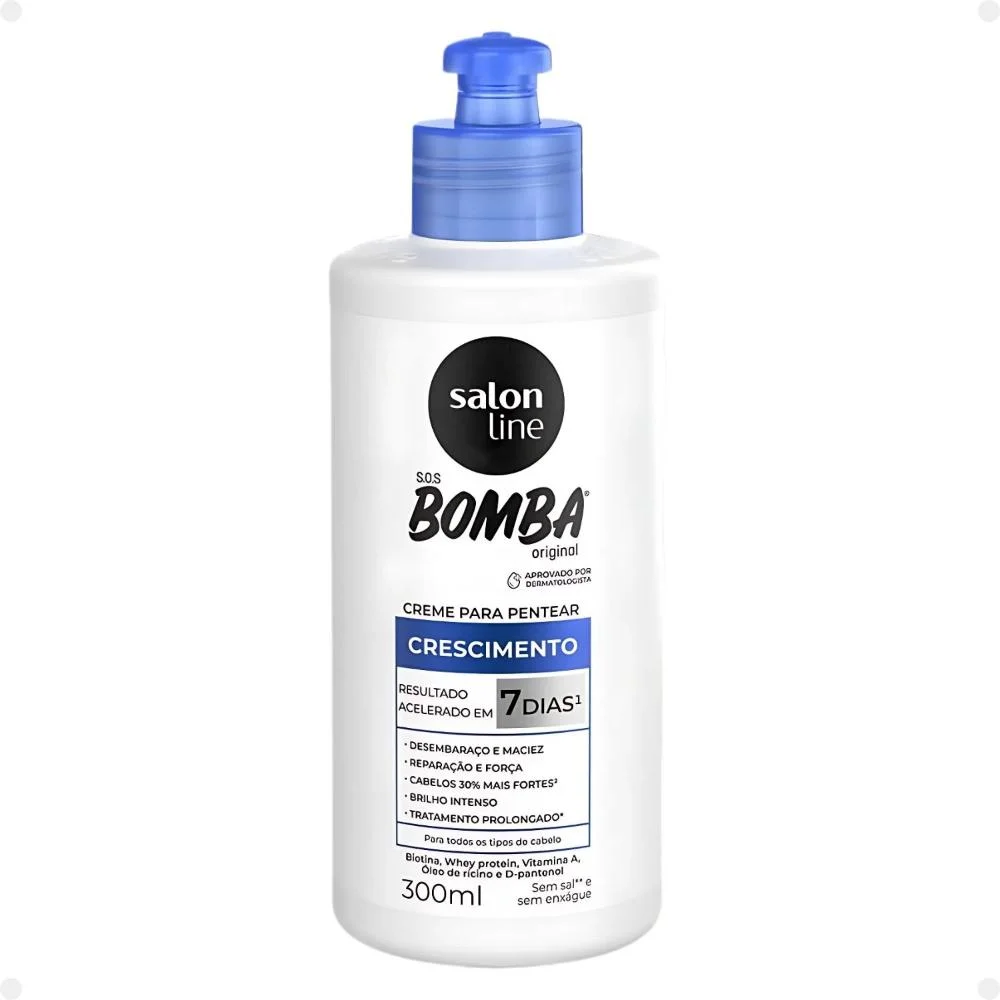 Kit Salon Line SOS Bomba Crescimento Capilar: Shampoo 300ml e Condicionador 200ml + Creme Para Pentear 300ml  ÚNICO 4