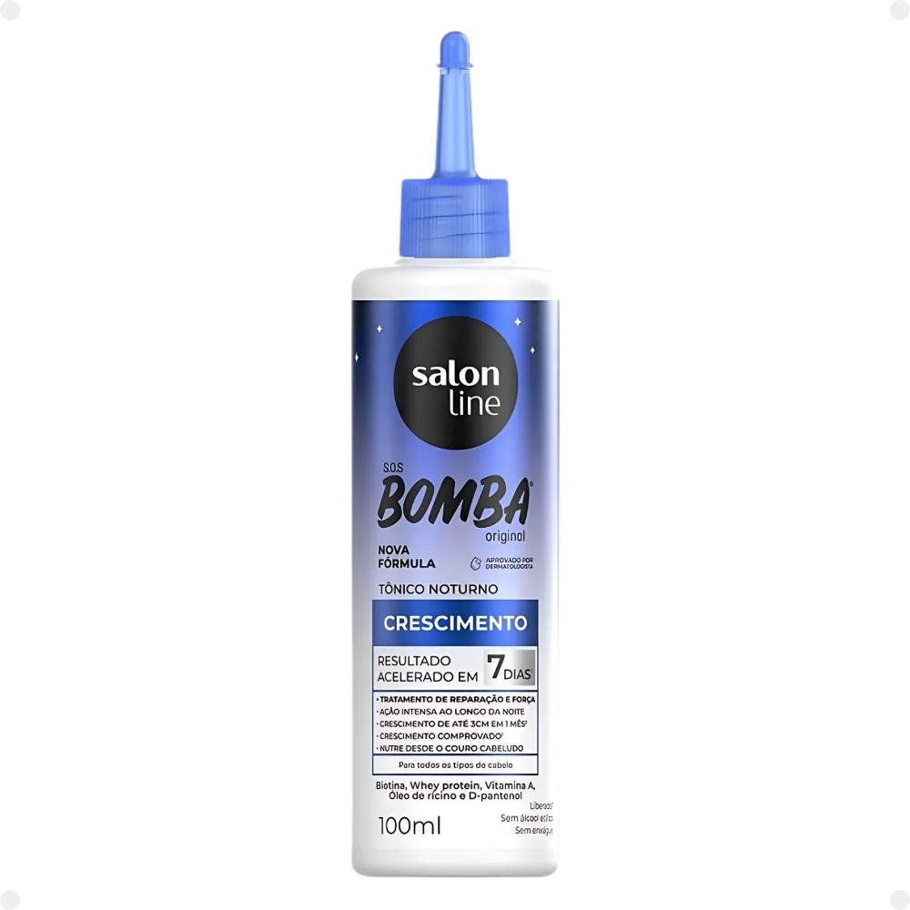 Kit Salon Line SOS Bomba Crescimento Capilar: Shampoo 300ml e Condicionador 200ml + Tônico Noturno 100ml ÚNICO 4