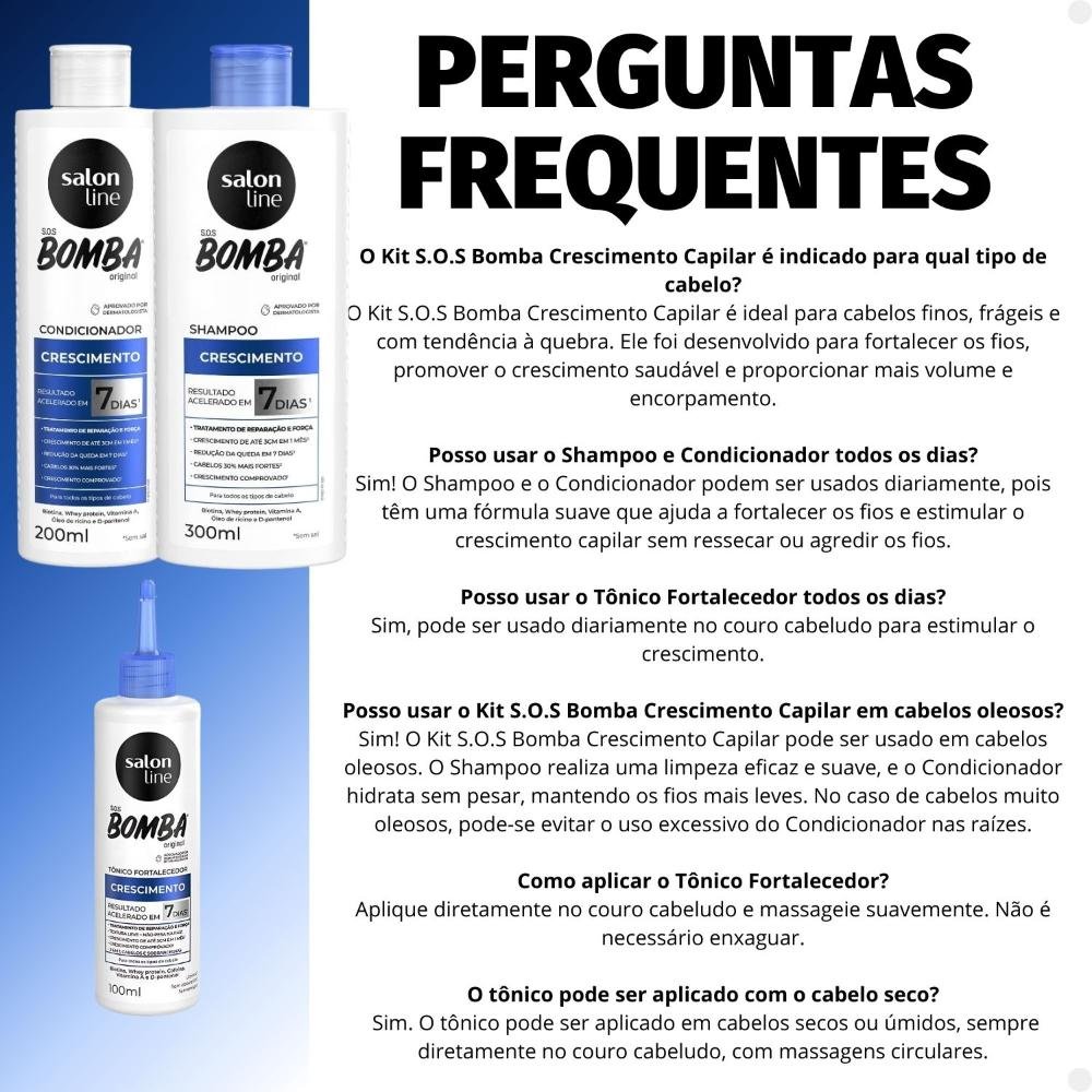 Kit Salon Line SOS Bomba Crescimento Capilar: Shampoo 300ml e Condicionador 200ml + Tônico Fortalecedor 100ml ÚNICO 6