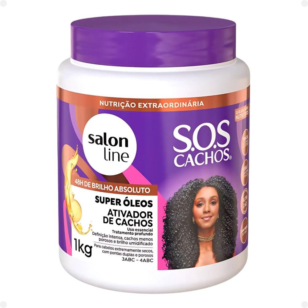 Kit Salon Line SOS Cachos Super Óleos: Shampoo 300ml e Condicionador 200ml + Ativador de Cachos 1kg ÚNICO 12