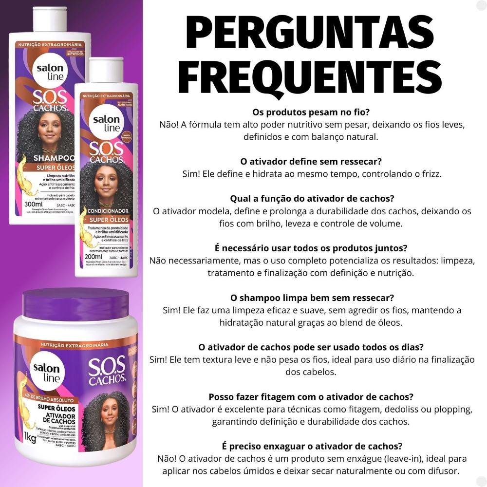 Kit Salon Line SOS Cachos Super Óleos: Shampoo 300ml e Condicionador 200ml + Ativador de Cachos 1kg ÚNICO 7