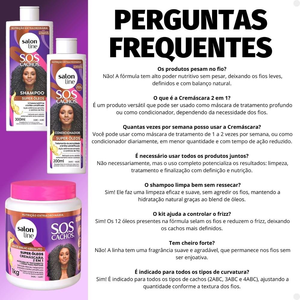 Kit Salon Line SOS Cachos Super Óleos: Shampoo 300ml e Condicionador 200ml + Cremáscara 2 em 1 1kg ÚNICO 7