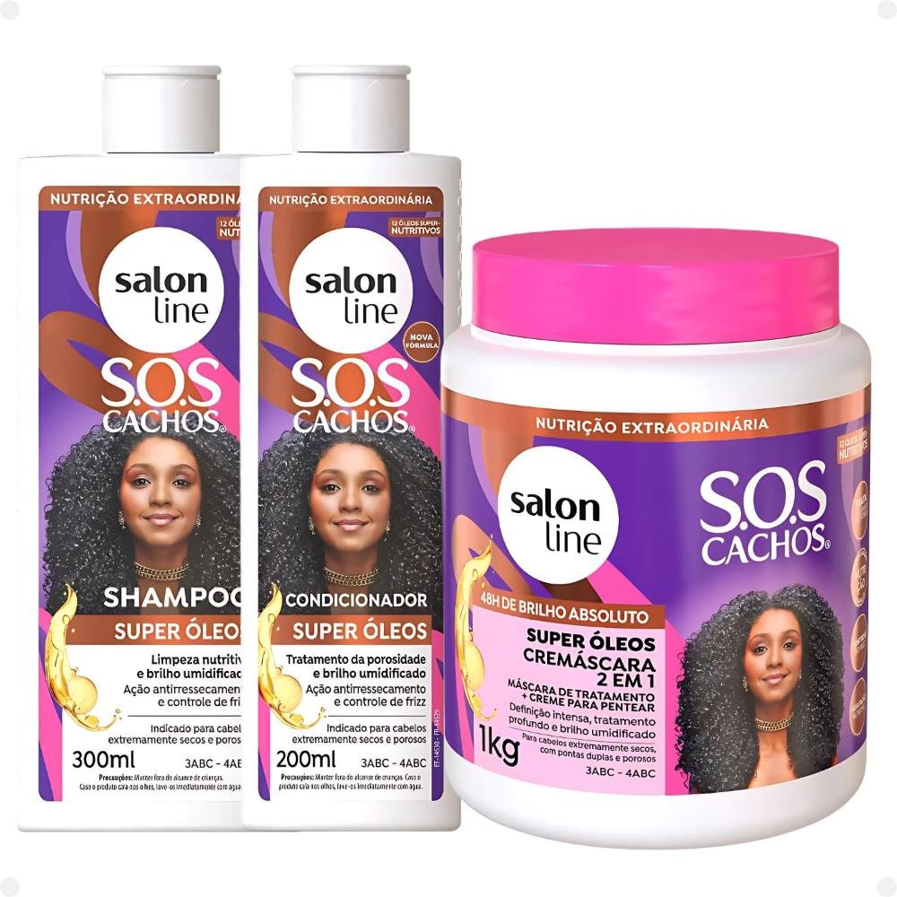 Kit Salon Line SOS Cachos Super Óleos: Shampoo 300ml e Condicionador 200ml + Cremáscara 2 em 1 1kg ÚNICO 8