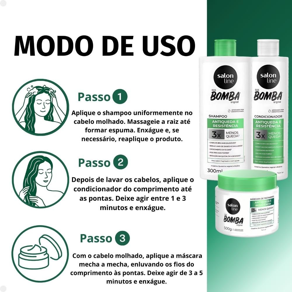 Kit Salon Line SOS Bomba Antiqueda e Resistência: Shampoo 300ml e Condicionador 200ml + Máscara de Tratamento 500g ÚNICO 5