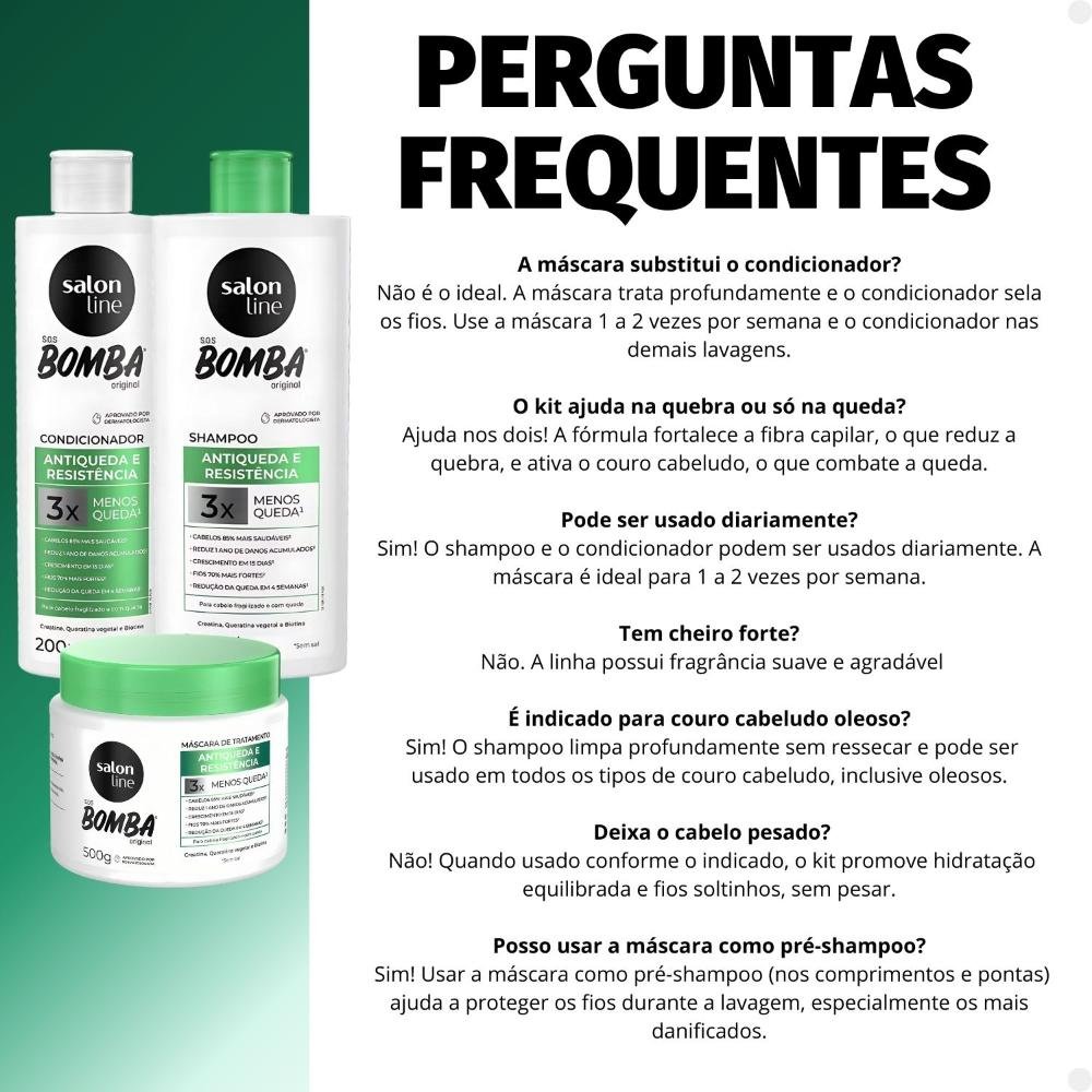 Kit Salon Line SOS Bomba Antiqueda e Resistência: Shampoo 300ml e Condicionador 200ml + Máscara de Tratamento 500g ÚNICO 6