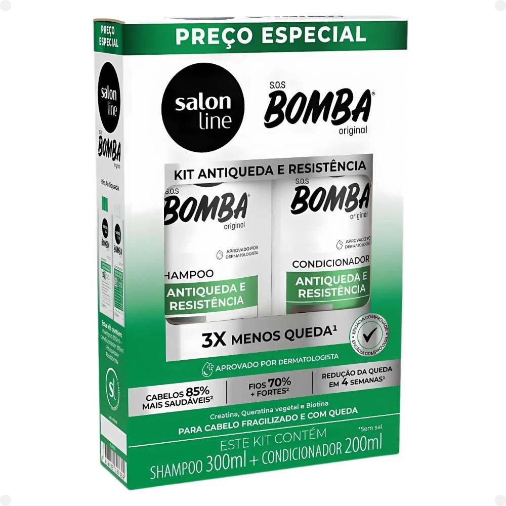 Kit Salon Line SOS Bomba Antiqueda e Resistência: Shampoo 300ml e Condicionador 200ml + Tônico Fortalecedor 100ml ÚNICO 4