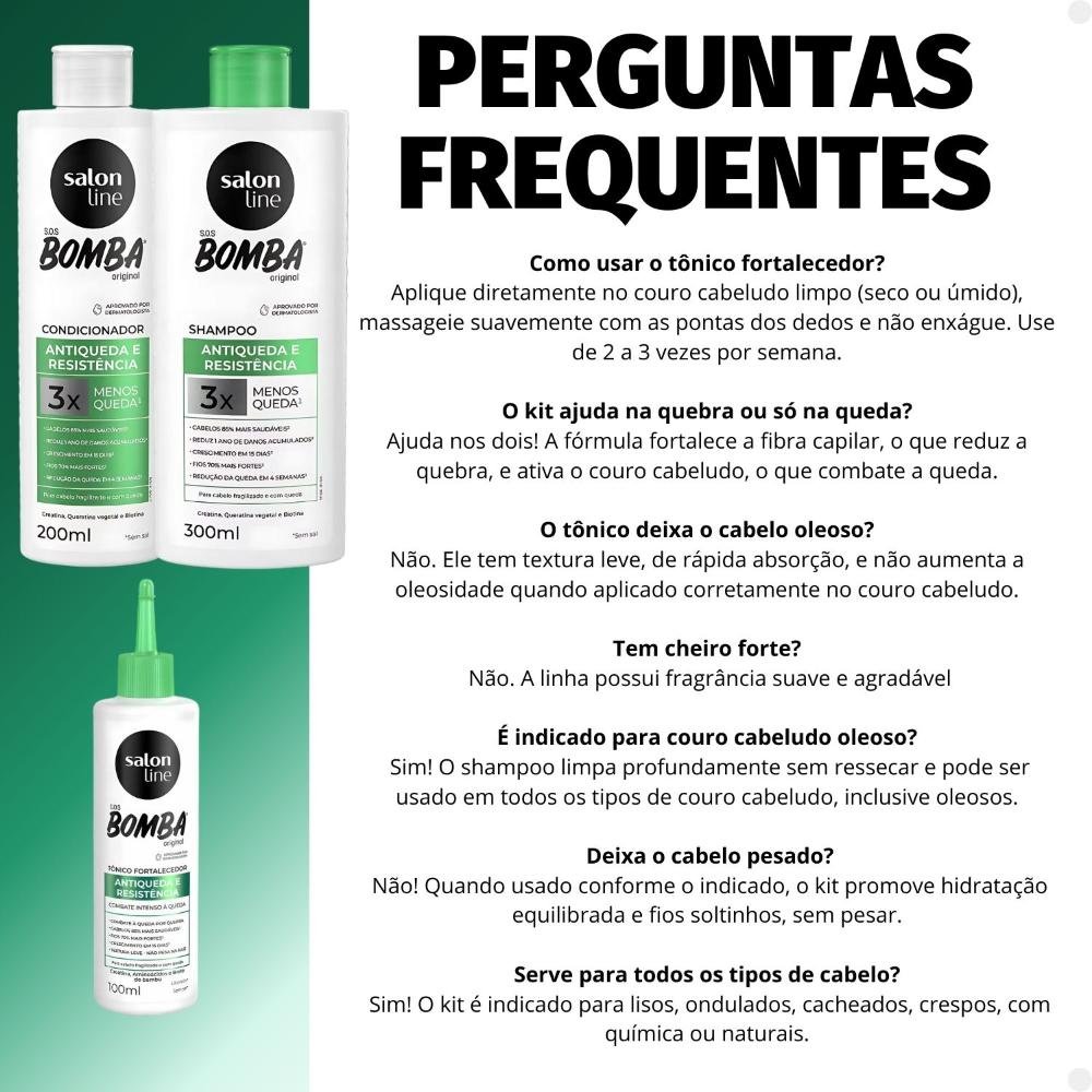 Kit Salon Line SOS Bomba Antiqueda e Resistência: Shampoo 300ml e Condicionador 200ml + Tônico Fortalecedor 100ml ÚNICO 7