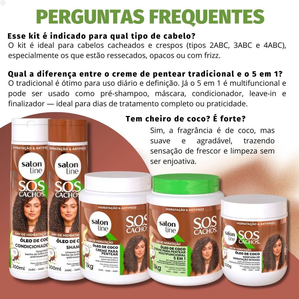 Kit Salon Line SOS Cachos Óleo De Coco: Shampoo, Condicionador, Máscara, Ativador E Creme 5 Em 1 ÚNICO 5
