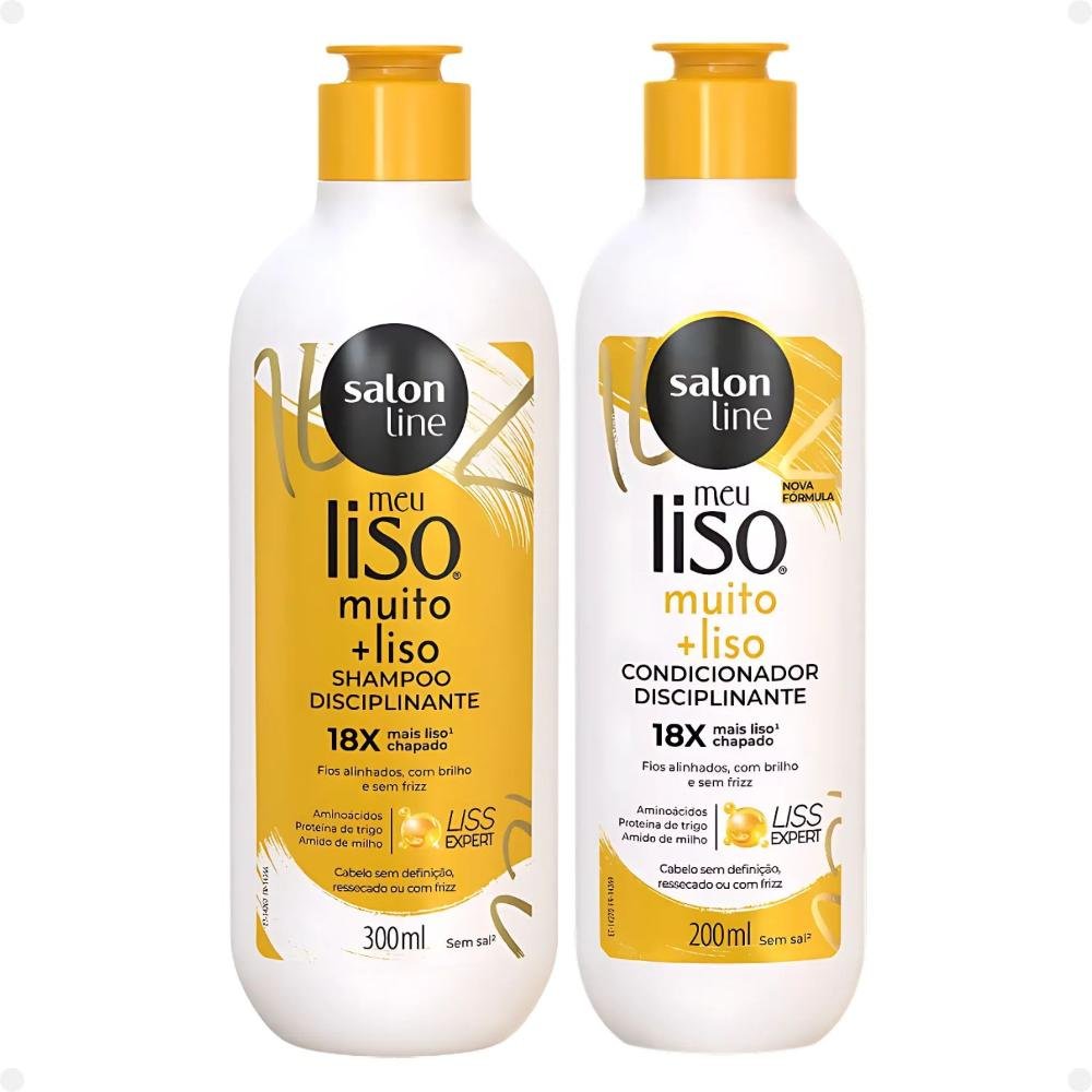 Kit Salon Line Meu Liso Muito + Liso Disciplinante: Shampoo 300ml e Condicionador 200ml + Máscara de Tratameto 300g e Defrizante Desembaraçante 200ml ÚNICO 3