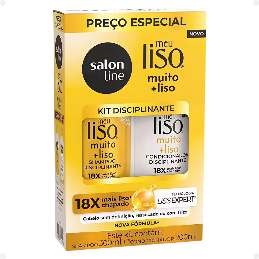 Kit Salon Line Meu Liso Muito + Liso Disciplinante: Shampoo 300ml e Condicionador 200ml + Máscara de Tratameto 300g e Spray Finalizador 240ml ÚNICO 4